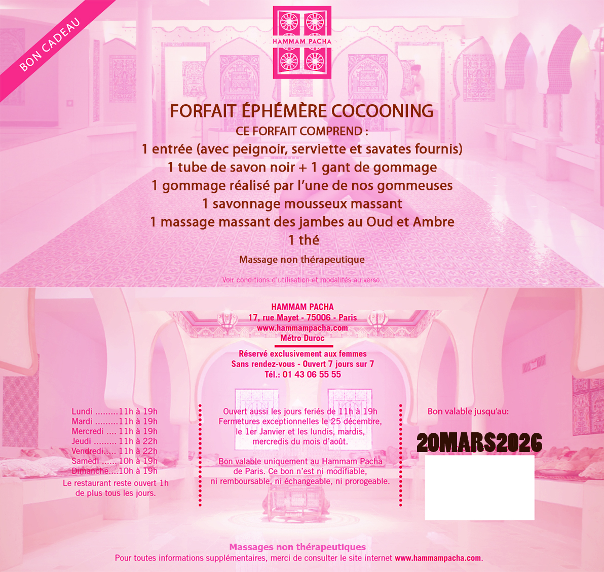 FORFAIT EPHEMERE COCOONING 1 Forfait éphémère cocooning