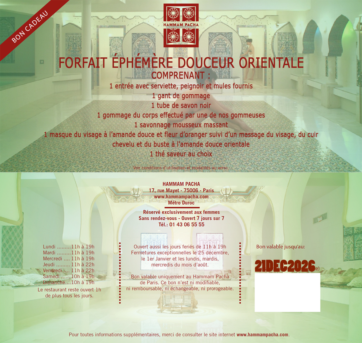 FORFAIT EPHEMERE DOUCEUR ORIENTALE 1 Forfait ephemere douceur orientale